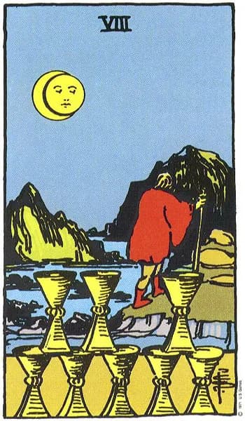 Rider-Waite tarot card: Eight of Cups (Eight of cups)