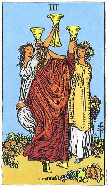 Rider-Waite tarot card: Three of Cups (Three of cups)
