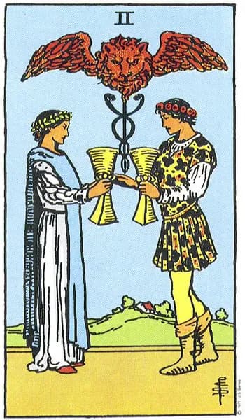 Rider-Waite tarot card: Two of Cups (Two of cups)