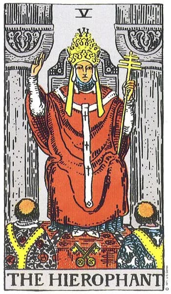 Rider-Waite tarot card: The Hierophant (The Hierophant)