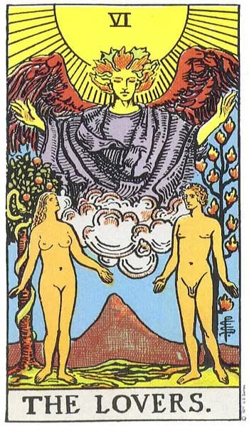 Rider-Waite tarot card: The Lovers (The Lovers)
