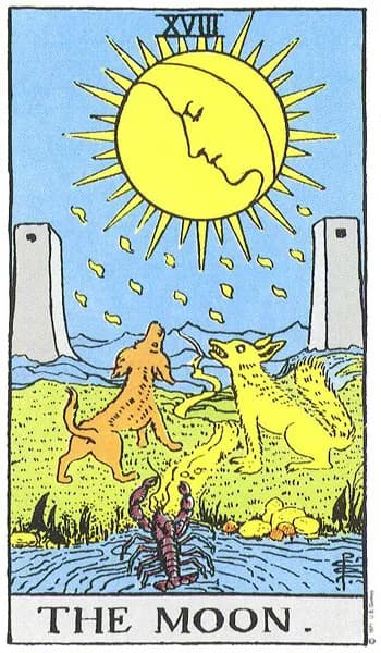 Rider-Waite tarot card: The Moon (The Moon)