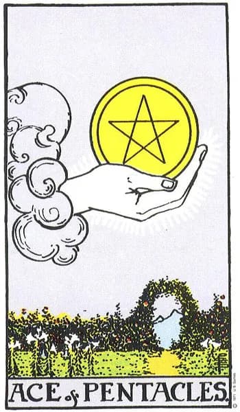 Rider-Waite tarot card: Ace of Pentacles (Ace of pentacles)