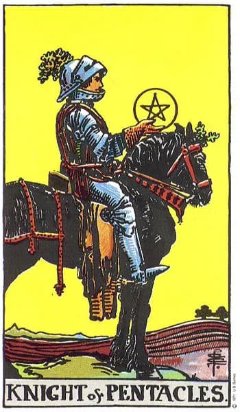 Rider-Waite tarot card: Knight of Pentacles (Knight of pentacles)