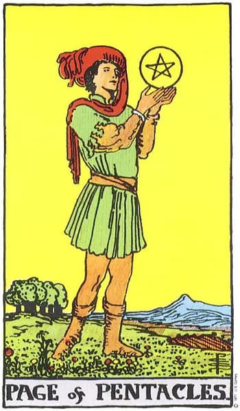 Rider-Waite tarot card: Page of Pentacles (Page of pentacles)