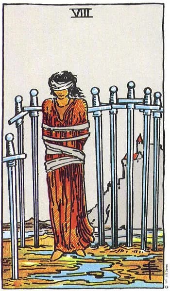 Rider-Waite tarot card: Eight of Swords (Eight of swords)