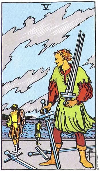 Rider-Waite tarot card: Five of Swords (Five of swords)