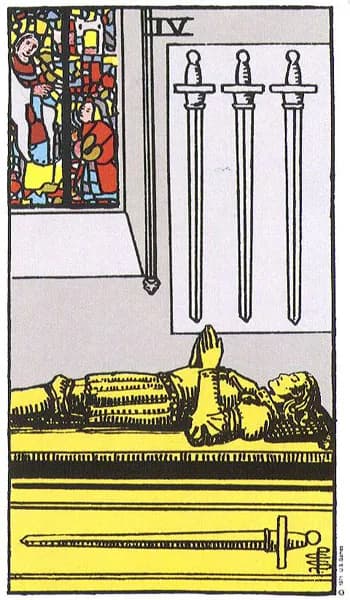 Rider-Waite tarot card: Four of Swords (Four of swords)