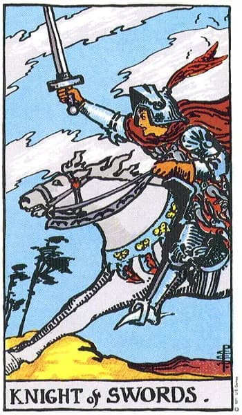 Rider-Waite tarot card: Knight of Swords (Knight of swords)
