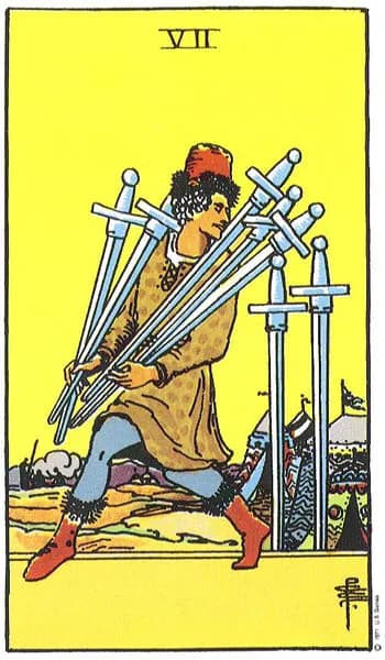 Rider-Waite tarot card: Seven of Swords (Seven of swords)