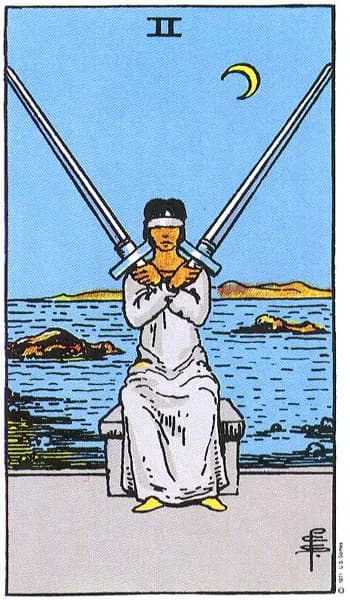 Rider-Waite tarot card: Two of Swords (Two of swords)