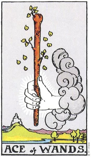 Rider-Waite tarot card: Ace of Wands (Ace of wands)