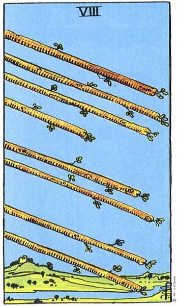 Rider-Waite tarot card: Eight of Wands (Eight of wands)