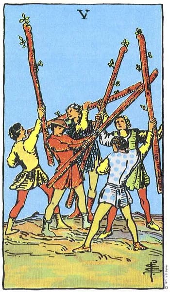 Rider-Waite tarot card: Five of Wands (Five of wands)