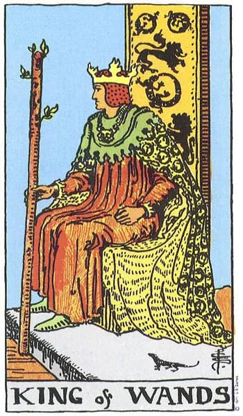 Rider-Waite tarot card: King of Wands (King of wands)
