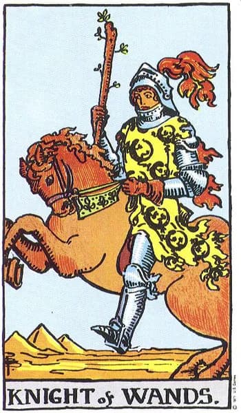 Rider-Waite tarot card: Knight of Wands (Knight of wands)