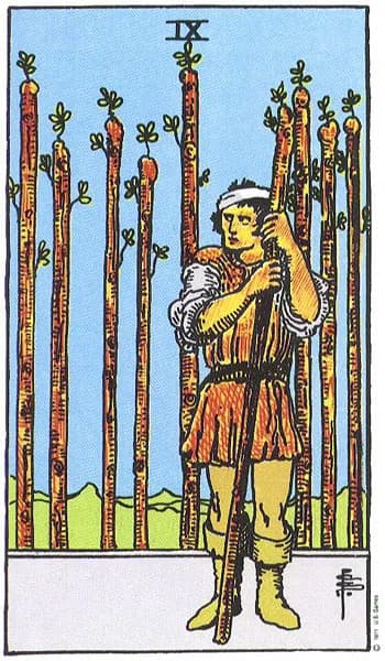 Rider-Waite tarot card: Nine of Wands (Nine of wands)
